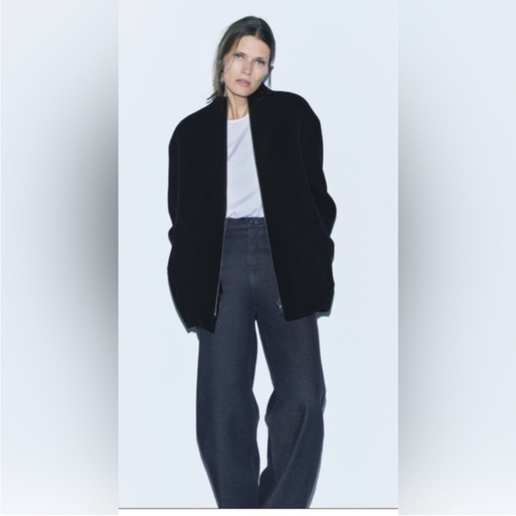 NWT ZARA BLACK MANTECO WOOL BOMBER COAT ZW COLLECTION SIZE MEDIUM - Picture 8 of 16
